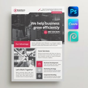 Szablon ulotki korporacyjnej dla Canva i Photoshop. Ulotka biznesowa DIY, ulotka korporacyjna, plakat na wydarzenie, ulotka, newsletter