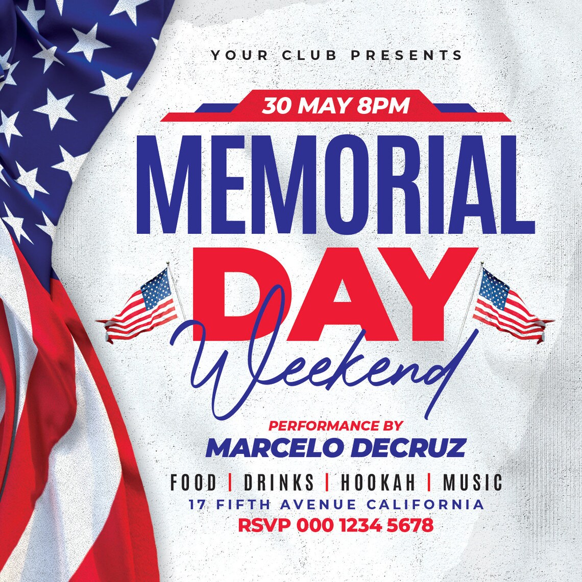Memorial Day Party Flyer Template for Canva, Photoshop | DIY Veterans ...