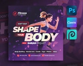 Editable Fitness Flyer Template For Canva, Photoshop, PhotoPea. DIY Gym Flyer for Print, Social Media, Instagram, Facebook