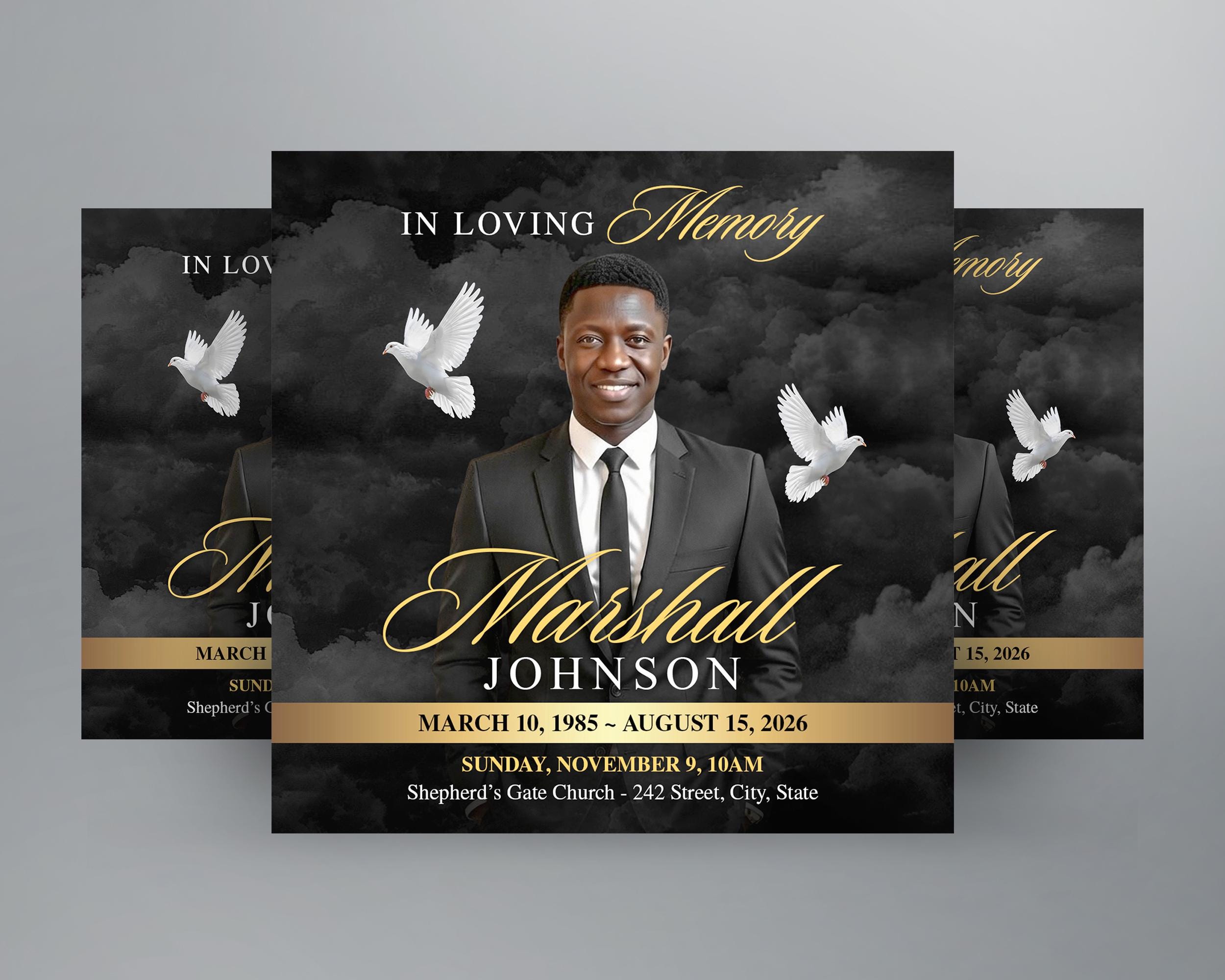 Black & Gold Funeral Announcement | Memorial Invitation Flyer | Canva ...