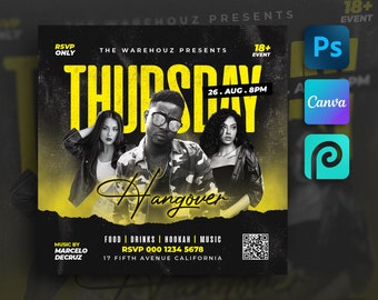 Club Flyer Template For Canva, Photoshop, DIY Event Flyer, Party Flyer, Digital Birthday Flyer, DJ Party Invite for Social Media, Instagram