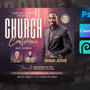Kerk Folder Sjabloon Voor Canva & Photoshop. DIY kerkconferentie flyer, kerkdienst flyer, poster, sociale media, Instagram, Facebook
