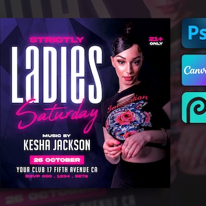 Ladies Night Club Party Flyer Template For Canva, Photoshop, DIY Event Flyer, Party Flyer, Club Invite for Social Media, Instagram, Facebook