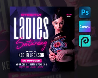 Ladies Night Club Party Flyer Vorlage für Canva, Photoshop, DIY Event Flyer, Party Flyer, Club Invite für Social Media, Instagram, Facebook