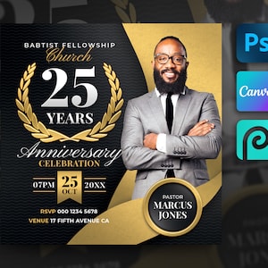 Church Anniversary Flyer For Canva & Photoshop. DIY Pastor Appreciation Flyer, Digital Church Service Flyer, Social Media, Instagram
