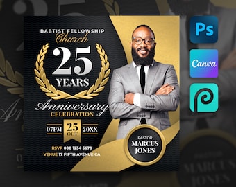 Church Anniversary Flyer For Canva & Photoshop. DIY Pastor Appreciation Flyer, Digital Church Service Flyer, Social Media, Instagram