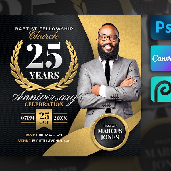 Church Anniversary Flyer For Canva & Photoshop. DIY Pastor Appreciation Flyer, Digital Church Service Flyer, Social Media, Instagram