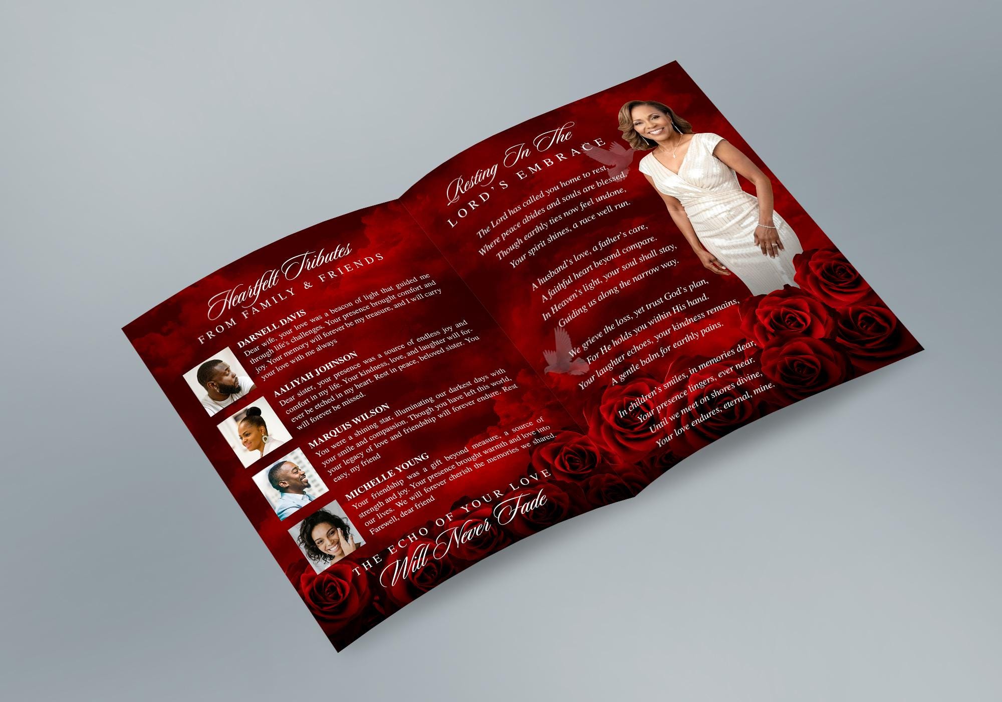 Red Funeral Program (8 Pages) in Loving Memory Obituary | Rose Memorial ...