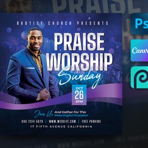 Church Flyer Template For Canva & Photoshop. DIY Church Conference Flyer, Digital Church Service Flyer, Poster, Social Media, Instagram