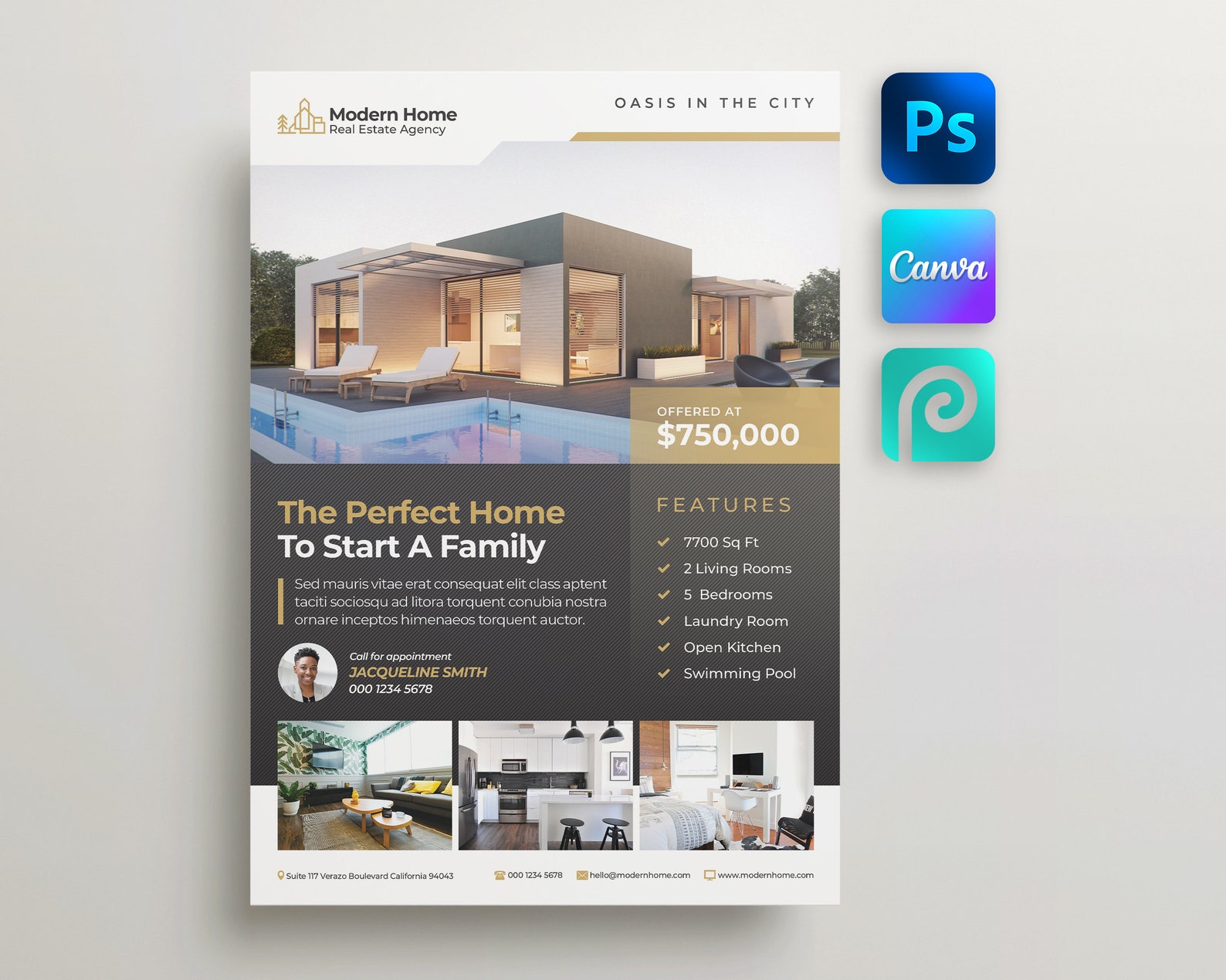 Real Estate Flyer Template for Canva & Photoshop. DIY Open House Flyer ...