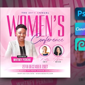 Dépliant de la conférence des femmes pour Canva et Photoshop. Dépliant sur l'autonomisation des femmes, dépliant sur l'événement des femmes, dépliant sur la conférence de l'église des femmes, dépliant sur les médias sociaux