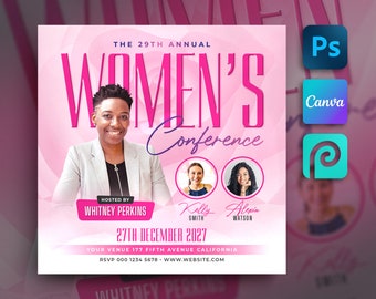 Women Conference Flyer For Canva & Photoshop. Women Empowerment Flyer, Women Event Flyer, Women Church Conference Flyer, Social Media Flyer