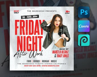 Club Flyer Template For Canva, Photoshop, DIY Event Flyer, Party Flyer, Digital Birthday Flyer, DJ Party Invite for Social Media, Instagram