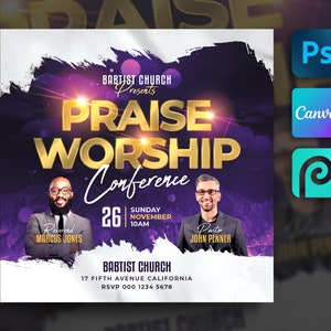 Church Flyer Template For Canva & Photoshop. DIY Church Conference Flyer, Church Service Flyer, Poster, Social Media, Instagram, Facebook