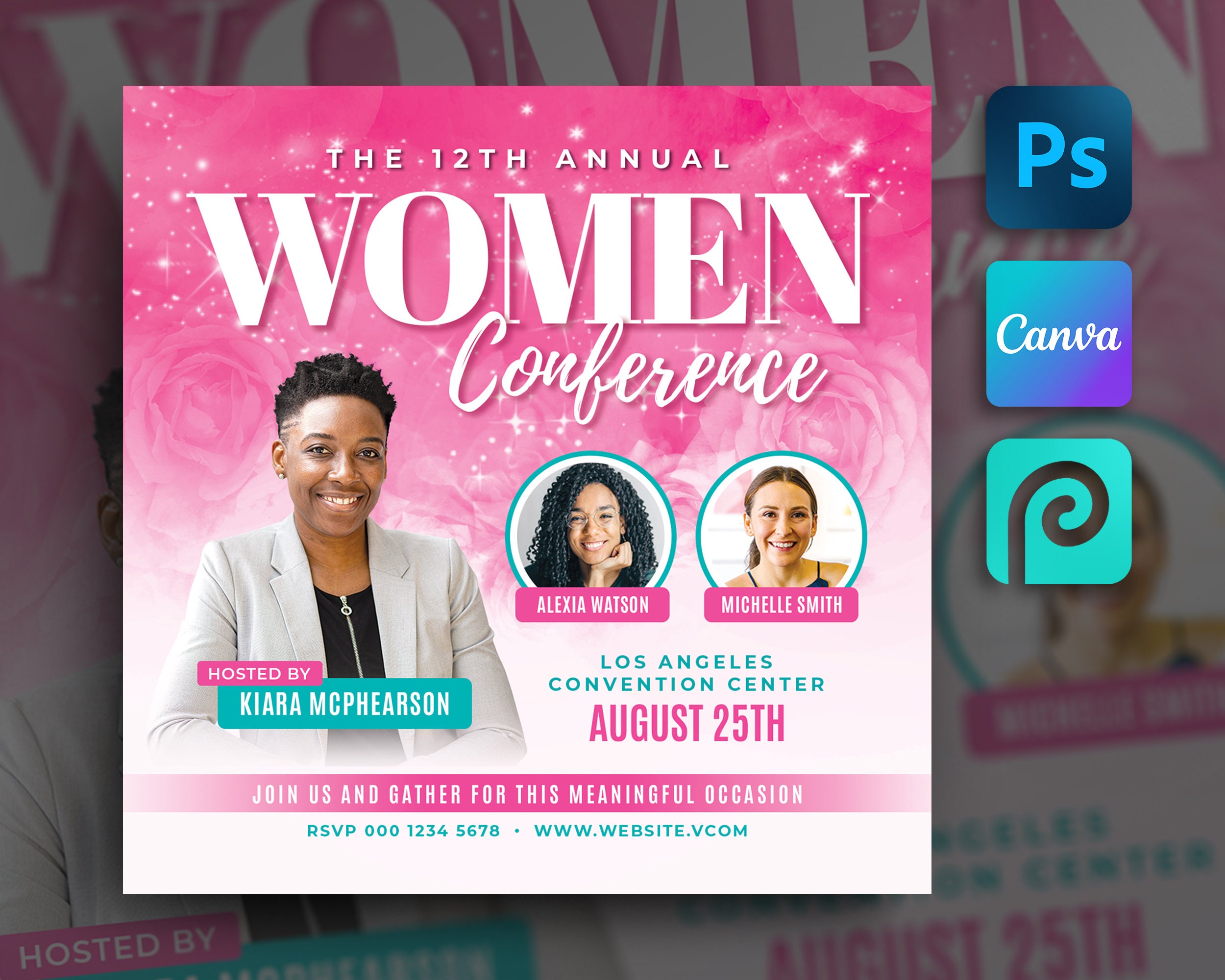 Women Conference Flyer For Canva & Photoshop. Women Empowerment Flyer, Women Event Flyer, Women Church Flyer, Event Invitation, Instagram