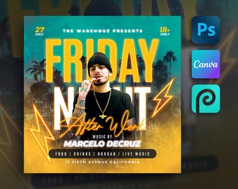 Club Flyer Template For Canva, Photoshop, DIY Event Flyer, Party Flyer, Digital Birthday Flyer, DJ Party Invite for Social Media, Instagram