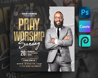 Plantilla de volante de iglesia para Canva y Photoshop. Volante de conferencia de iglesia, volante de servicio religioso, póster, redes sociales, Instagram, Facebook
