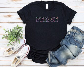 Peace T-shirt, Tie Dye letters peace shirt, black peace T-shirt