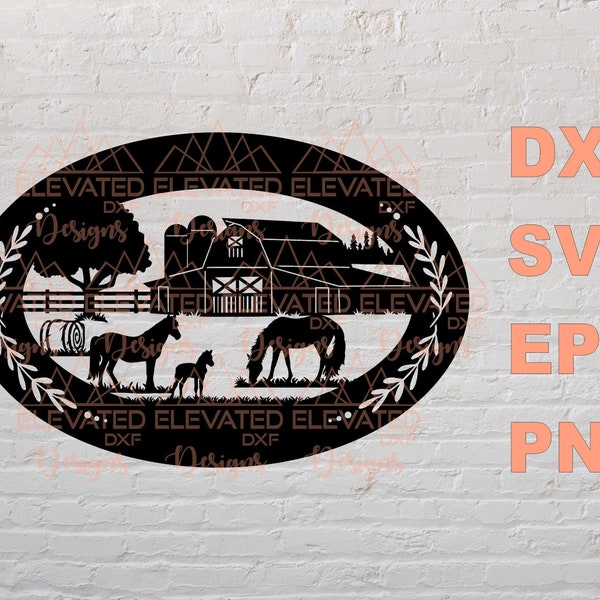 Horse Family Sign DXF, Horse SVG, Farm Scene Silhouette, Family Farm svg, Horse Sillhouette, Plasma Cut Files, Cricut..(Digital Files ONLY!)