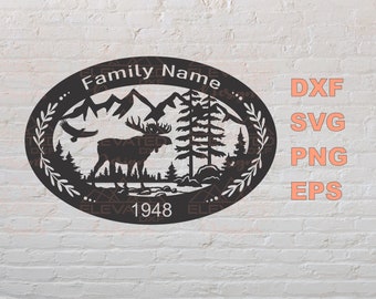 Moose Scene SVG, Family yard sign DXF, Nature Scene dxf, CNC cutting files, moose Silhouette stencil, Cabin Décor ... (Digital files only)