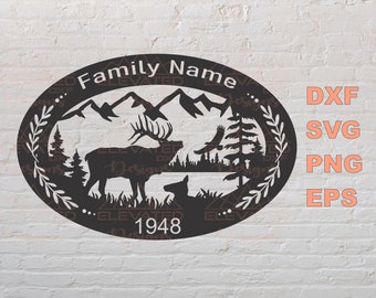 Elk Scene DXF, Elk Silhouette SVG, Nature scene Cut Files, Family Cabin Décor, CNC Cut Files, Elk Decal, ... (Digital Files Only)