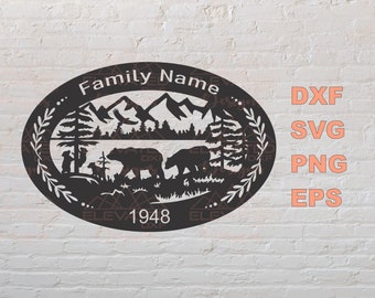 Bear Scene DXF, Family Yard Sign SVG, Bear Silhouette, Decorative bear scene, CNC Cut Files dxf, Nature Scene svg ... (Digital files only)