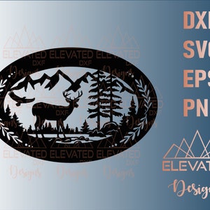 Escena de ciervo SVG, Family Yard Sign DXF, archivos de corte CNC, silueta de ciervo, decoración de cabina, ciervo decorativo, mesa de plasma... (Solo archivos digitales)