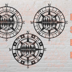 Compass DXF, Compass SVG, Compass svg Bundle, CNC Cut Files, Compass Silhouette, Mountain & Trees Silhouette... (Solo archivos digitales)
