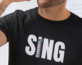 Barbershop Quartet "SING" T-Shirt with Barber Pole Design | Fun Barbershop Quartet Tee for Harmony Lovers | Barbershop Music Gift Shirt