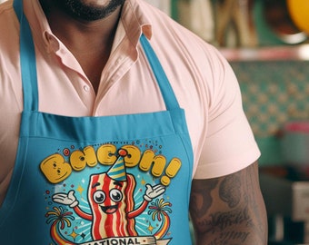 National Bacon Day Apron - Fun Bacon Artwork, Perfect Quirky Gift or Self-Gift for Bacon Cooking  and Grease-slingin' Enthusiasts.