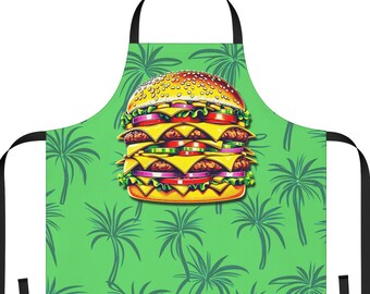 Apron with Colorful Cheeseburger & Palm Trees for Grill Masters and Kitchen Cooks - Perfect Gift for Cooking Enthusiasts