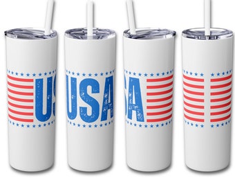 Vaso con pajita y bandera de EE. UU. - Patriótico, orgullo estadounidense - Diseño personalizado de bandera con estrellas y rayas, regalo perfecto, 20 oz, 3 opciones de color