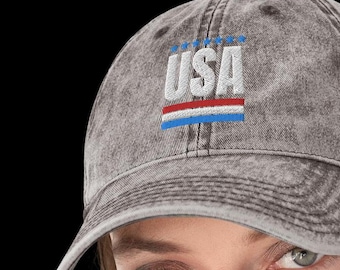 Boné de beisebol com bandeira dos EUA - Chapéu bordado de sarja de algodão vintage patriótico com design exclusivo de bandeira, perfeito para presentes, mostre seu orgulho com estilo