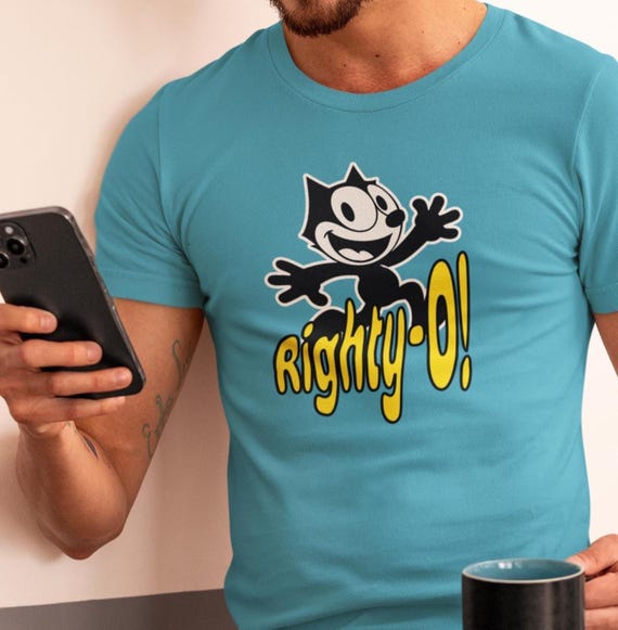 Retro Felix the Cat "Righty-O!" Cartoon T-Shirt, Unique Vintage Gift for Friends, Fun Daily Wear Tee, Classic Animation Fan Must-Have