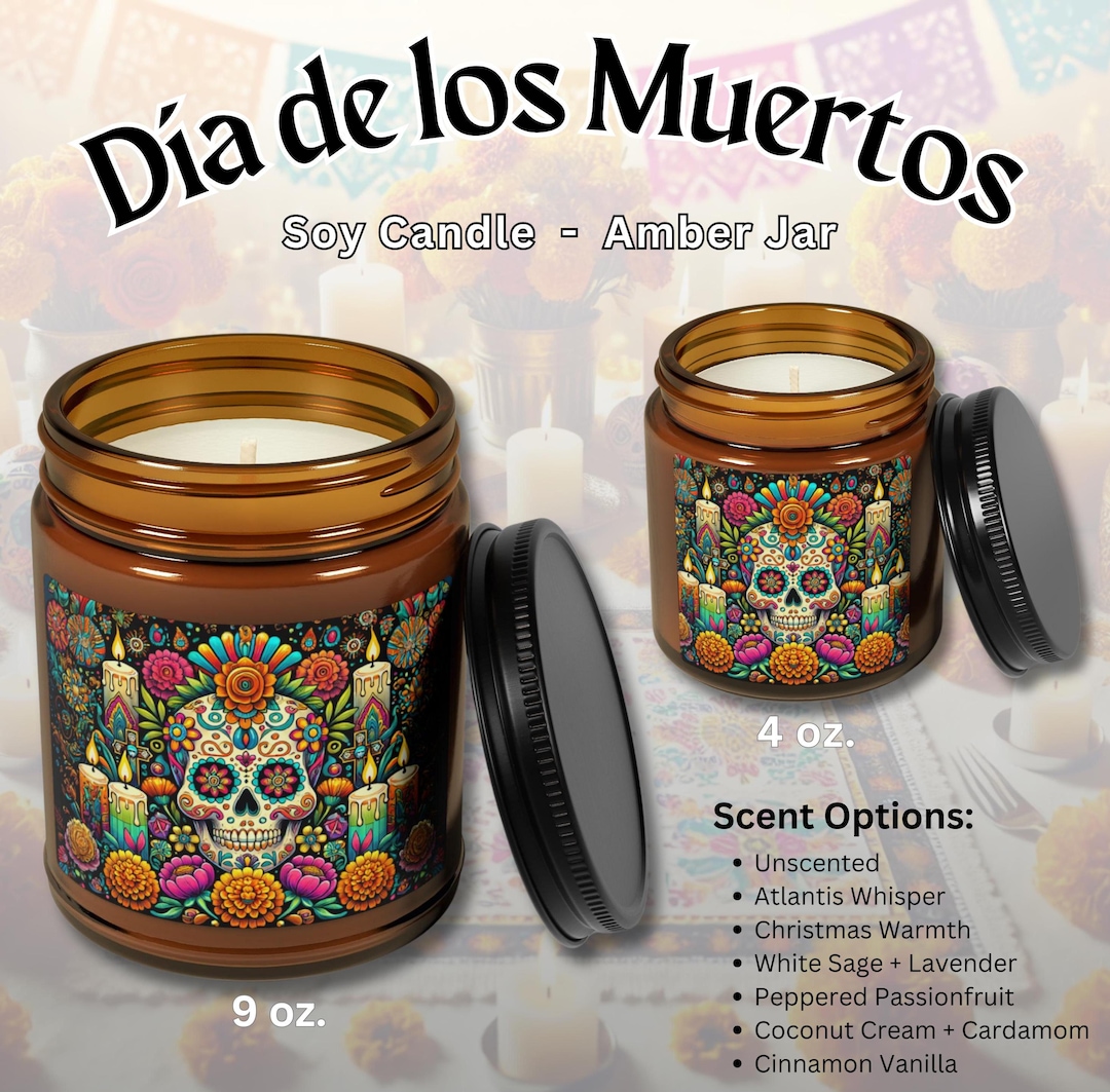 Dia De Los Muertos Day of the Dead Candle- Vibrant Sugar Skull Art ...