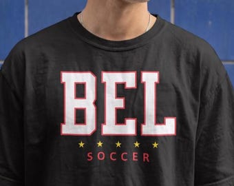 Belgien Fußball Shirt BEL Five Star T-Shirt für stolze belgische Fans Gildan Softstyle Match Day Geschenk mit mutigem Fußballstil für den Alltag