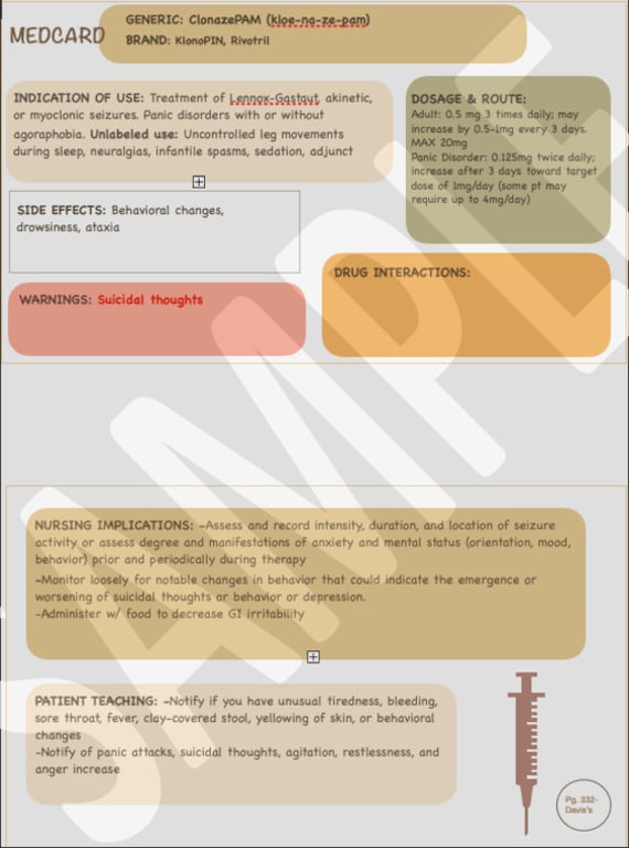 Nursing School Medcard Template Etsy