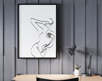 Woman Line Art Imprimible, Descarga digital de arte de pared, Arte de pared imprimible, Descarga digital,