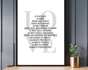 Love Is Patient Printable, Word Art Printable, Wall Art Digital Download, Printable Word Art, Inspirational Wall Art