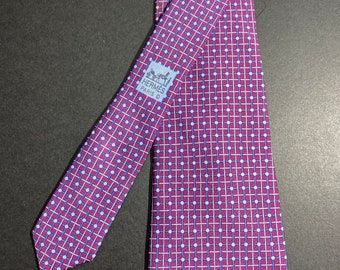 Cravate Vintage HERMÈS Tea - Modèle 7107OA, Soie 100%, Multicolore, Occasion En Excellent état