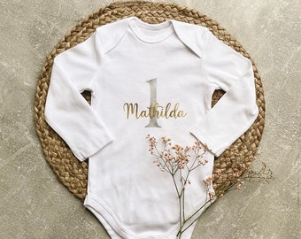 Baby bodysuit eerste verjaardag/gepersonaliseerd/baby bodysuit/body/opstrijkbare afbeelding/jongen en meisje/1e verjaardag