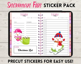 Snowman Fun Digital Planner Stickers, Winter Theme (Precut)