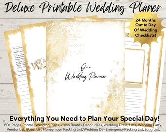 Printable Wedding Planner, Gold Wedding Planner Download, Wedding Checklists, Wedding Planner Book, Engagement Gift, Wedding Vision Board