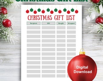 Printable Christmas Gift List Tracker (Digital Download)