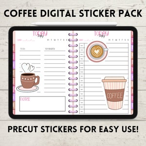 Coffee Digital Stickers, Digital Planner Stickers, Precut Goodnotes Digital Stickers