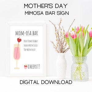 Mom-Mosa Pink Bar Sign, Mother&#39;s Day Sign, Mimosa Bar Sign, Mother&#39;s Day Decor, Baby Shower Bar Sign, Baby Shower Decor, Instant Download
