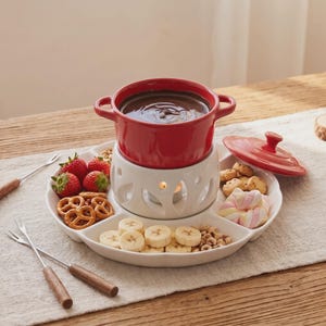 Pentola per fonduta di cioccolato in ceramica con piatto diviso da 25 cm, set per lumini per formaggio, 210 g