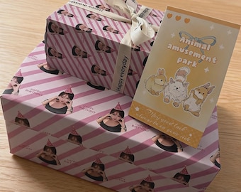 Funny Personalized Face Wrapping Paper, Custom Photo & Text for Birthday Pet Kpop Party