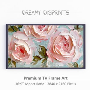 Floral Frame TV Art For Spring, Heavy Textured Floral Oil Painting for Modern Rustic Home Decor, Modern Art Roses for TV Instant Download