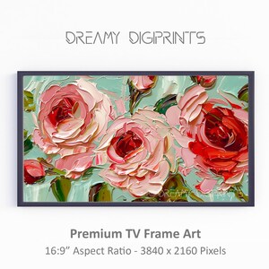 Floral Frame TV Art For Spring, Heavy Textured Floral Oil Painting for Modern Rustic Home Decor, Modern Art Roses for TV Instant Download